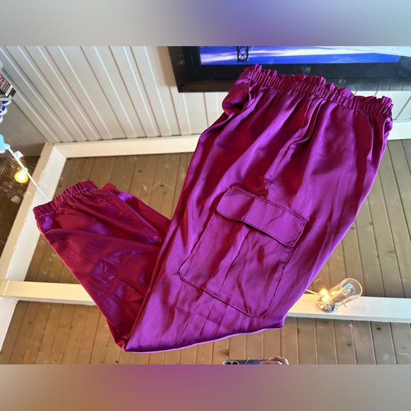Ramy Brook LANCE Cargo Jogger Satin Pants S Boysenberry - Picture 4 of 5